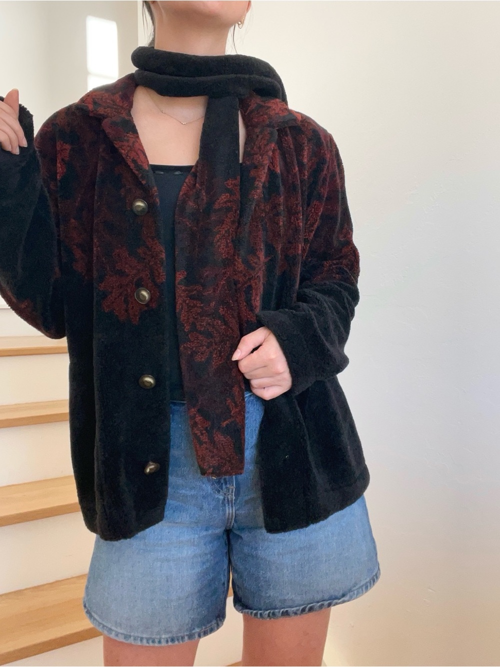 Vintage County Clothing Co Leaves Autumn Fall Teddy Cardigan Jacket Scarf Set